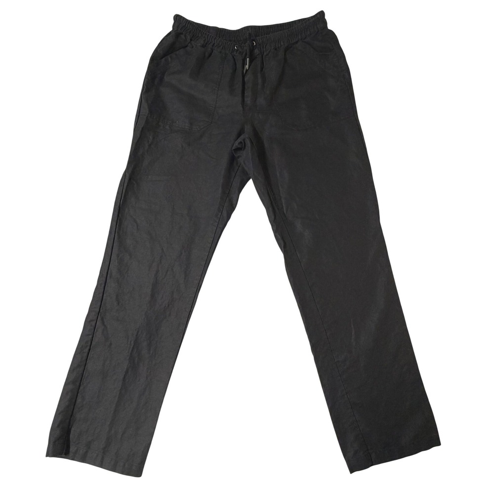 Quince Organic Cotton Linen Twill Straight Leg Pant Black Womens L - Picture 2 of 9